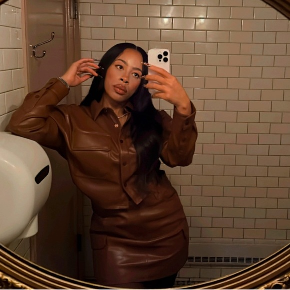 Faux Leather Co-ord. Worn once. Stretchy. The jacket is cropped.